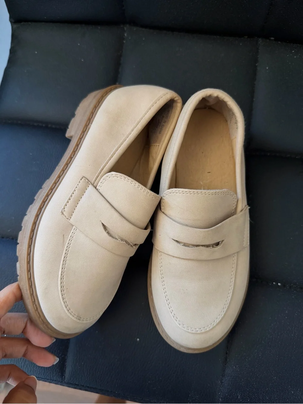 Beige Chunky Sole Penny Loafers